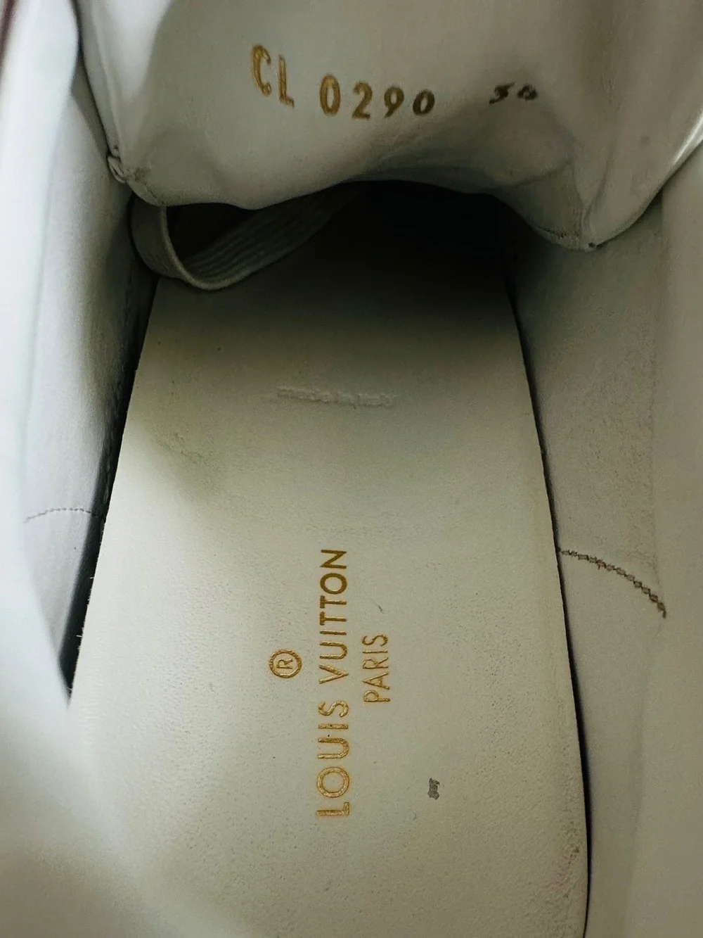 LOUIS VUITTON Women’s Lambskin Embossed Monogram Time Out Sneakers 38 White